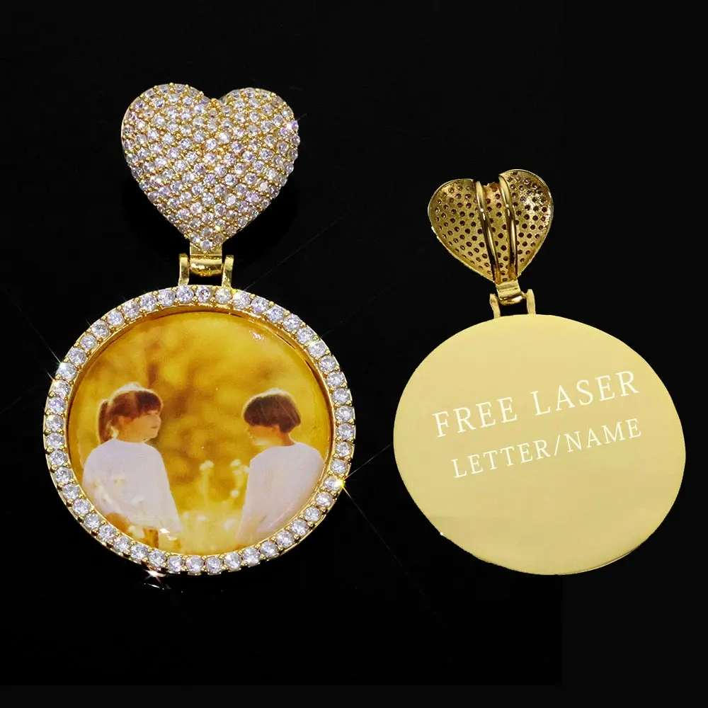 ESKEEM Custom Heart Bail Circle Chain Photo Pendant Necklace DIY Iced Out 35mm Photo Frame Pendant Hip Hop Necklace Jewelry