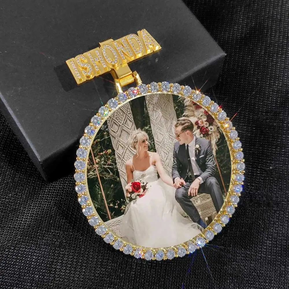 Custom Personlized Bail Big Photo Pendant 18k Gold Plated Men Hip Hop Picture Necklace Pendant Jewelry Gift Can Free Custom Logo