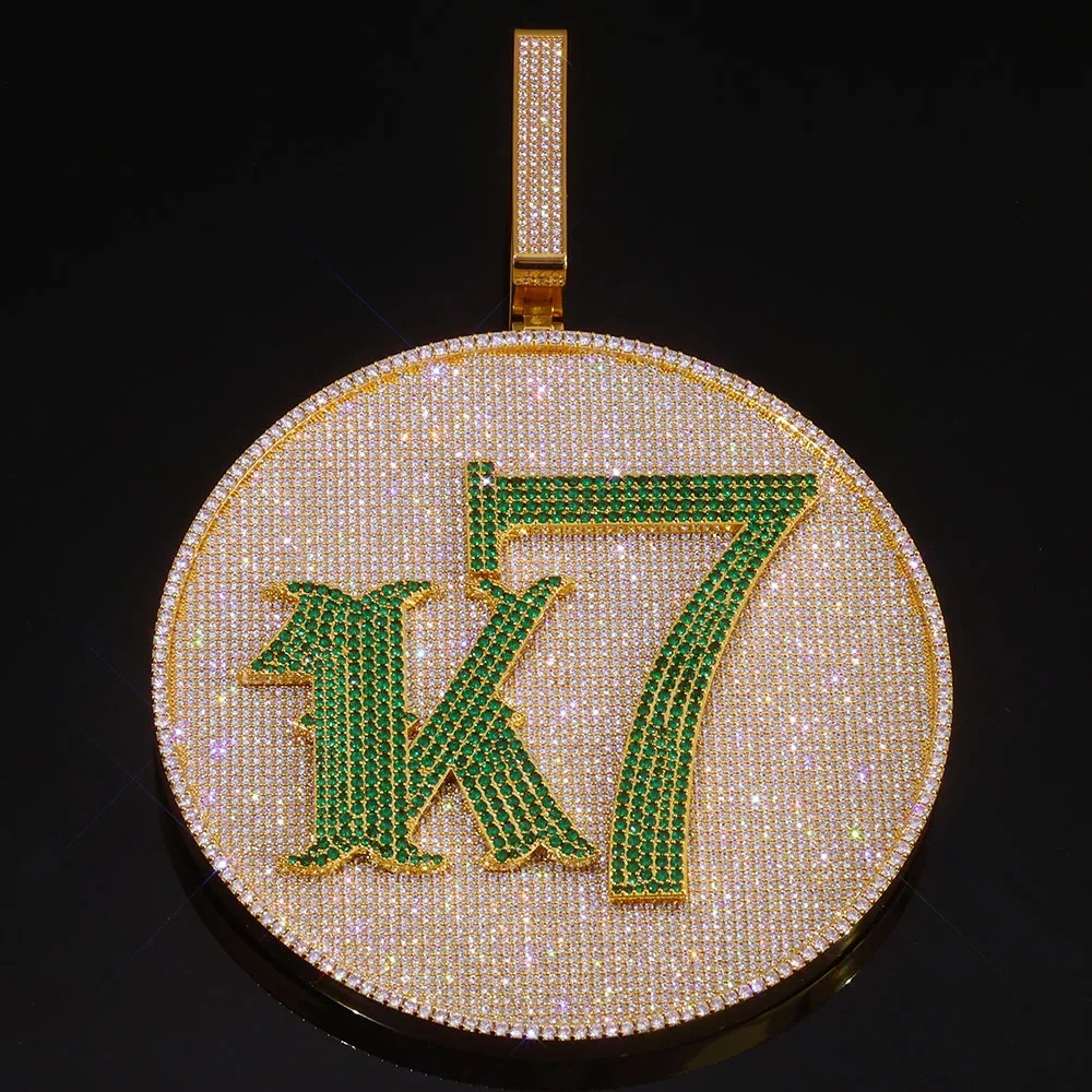 ESKEEM Custom 60/80/127MM Width Circle Letter Pendant Iced Out Cubic Zirconia Copper Round Name Number Logo Pendant Necklace
