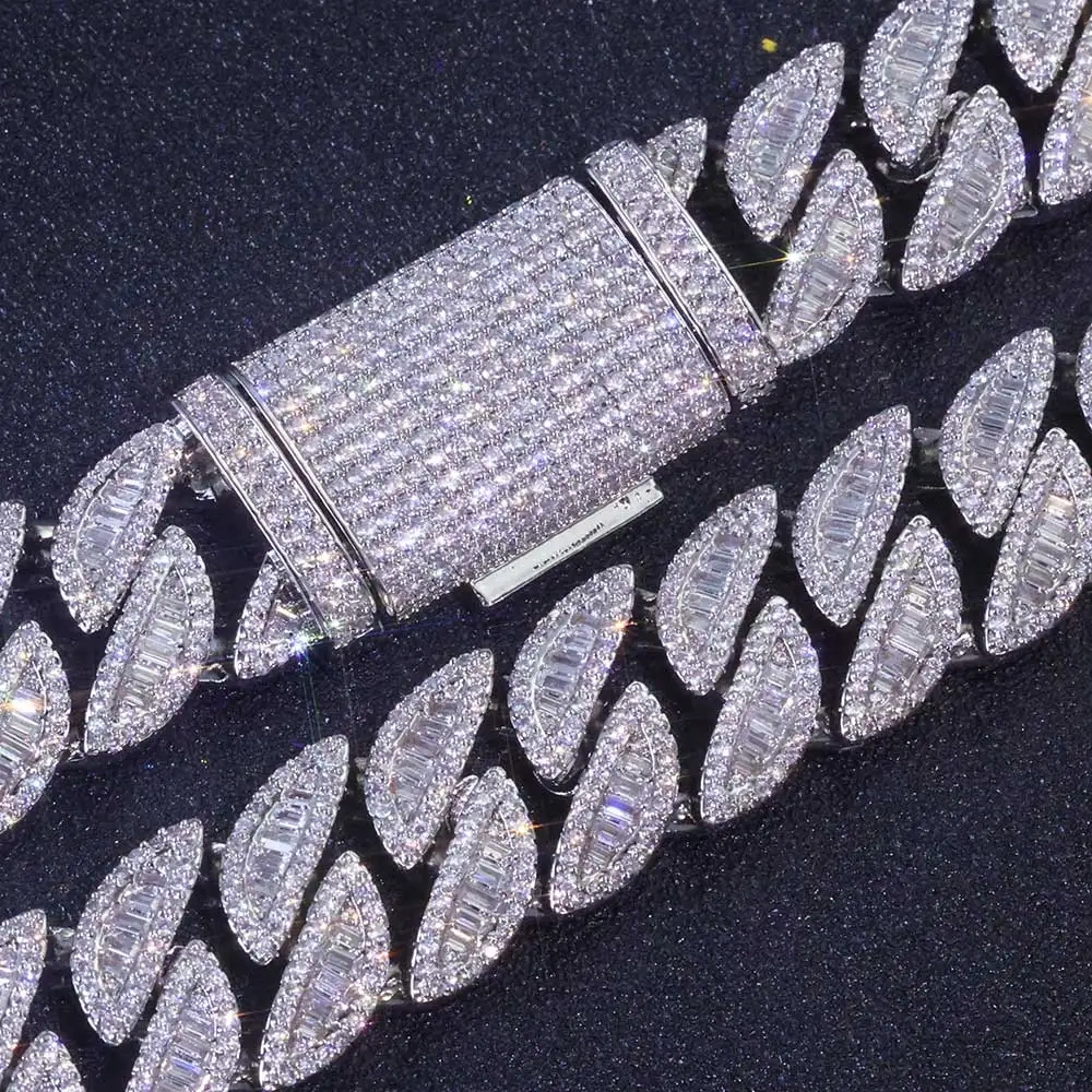 ESKEEM 20MM Full Iced Out Cuban Chain Necklace Mixed Baguette Round Cubic Zirconia Inlay Hip Hop Luxury Jewelry