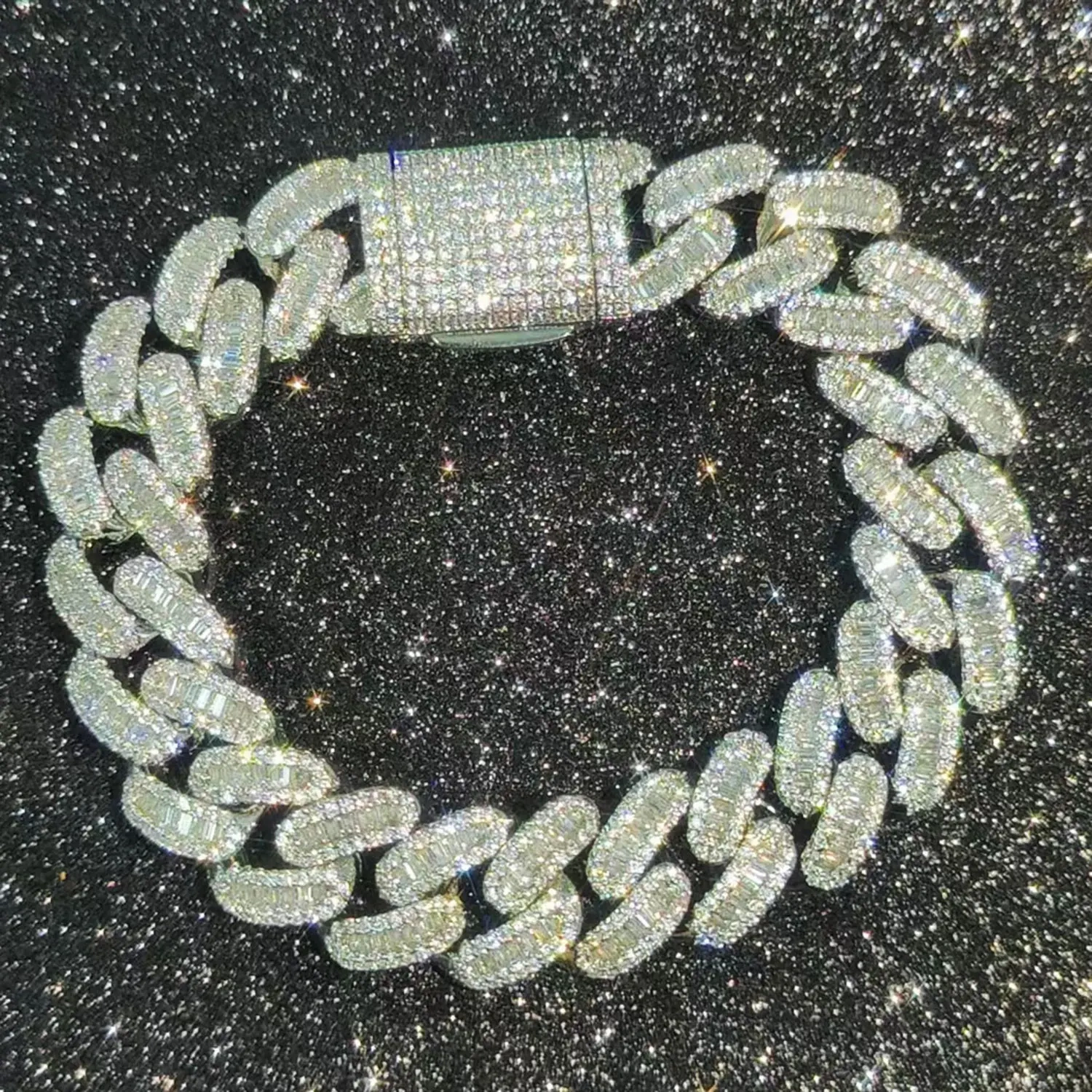 15mm Hip Hop Rapper Rock Men Iced Out Prong Fashion Luxury Jewelry Cuban Link Matching Bracelet Hommes