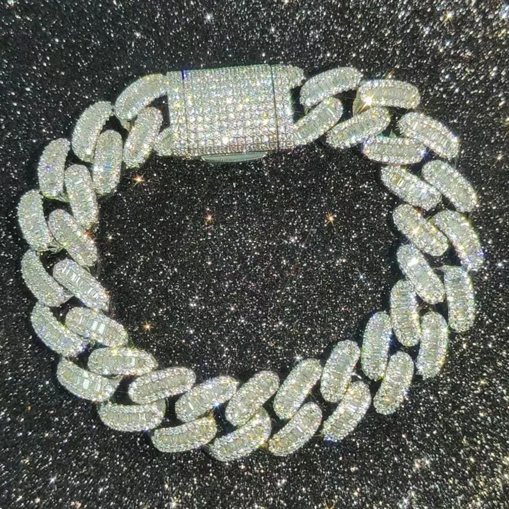 15mm Hip Hop Rapper Rock Men Iced Out Prong Fashion Luxury Jewelry Cuban Link Matching Bracelet Hommes