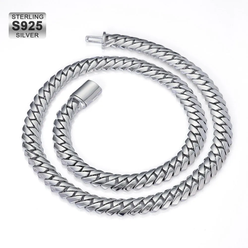 ESKEEM Hip Hop 12MM S925 Silver Solid Filled Monaco Chain Real 14k Gold Plated Miami Cuban Link Choker Necklace Men's Jewelry