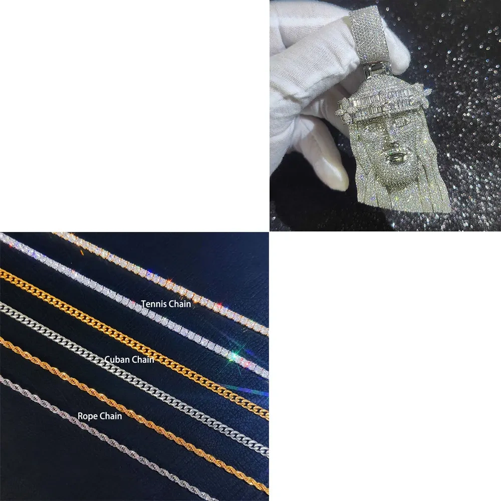 Hip Hop Rapper CZ Jesus Charm Pendant Jewelry Fashion Mixed Inlay Flower Crown Big Jesus Iced Out Pendant Necklace Men Women