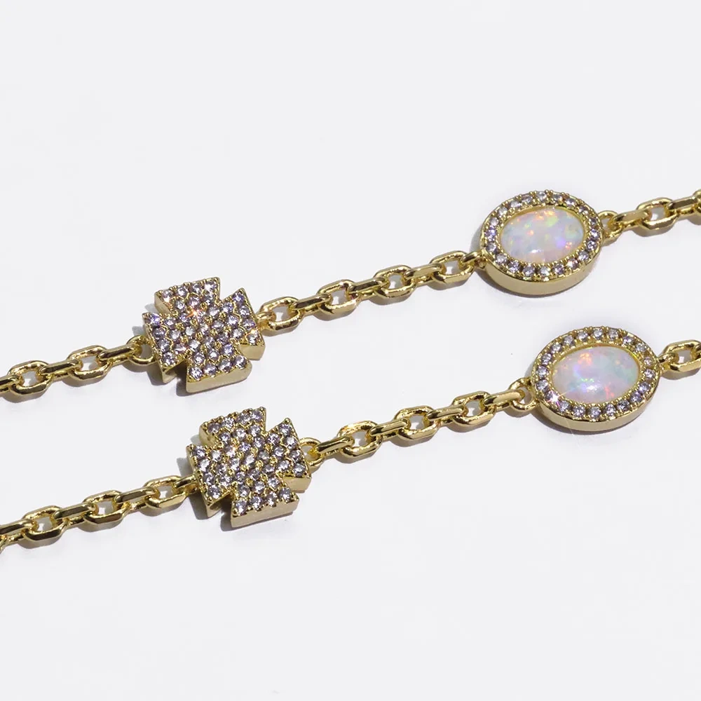 High Quality Jewelry Adjustable Crystal Tennis Bracelets 18k Gold Plated Circle Cubci Zirconia Ellipse Opal Bracelet for Women