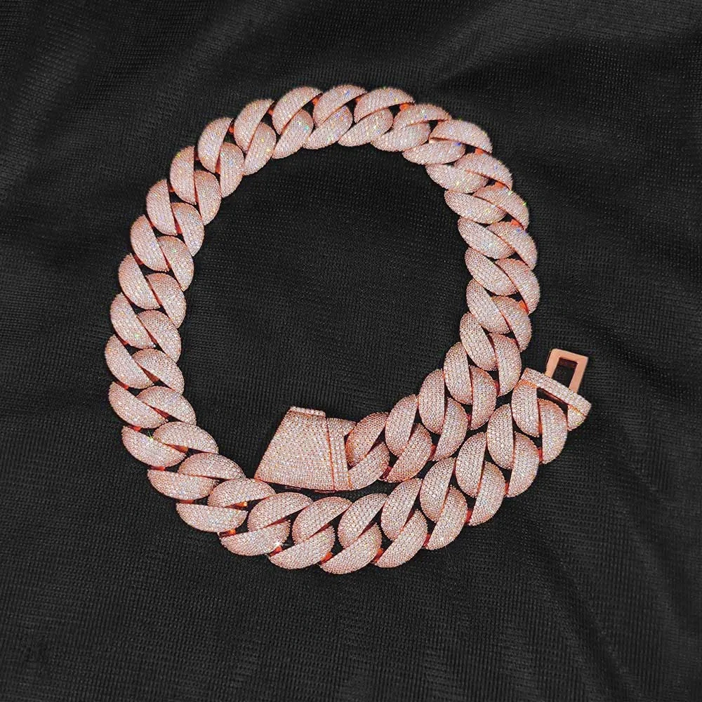 ESKEEM 22/24mm Full Iced Cuban Chain Rose Gold Plated Cubic Zirconia Necklace Men Hip Hop Jewelry