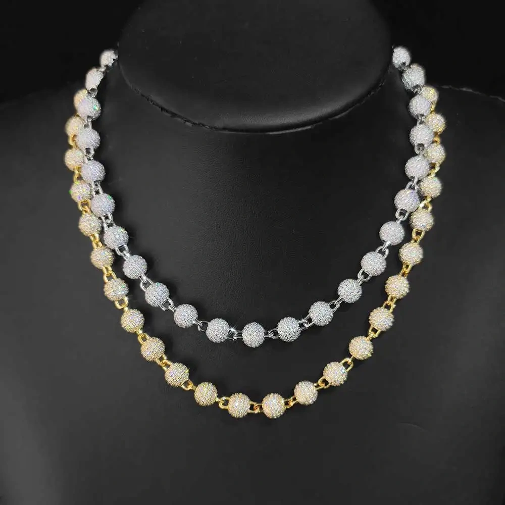 ESKEEM 8mm Ball Shape Link Chain For Women Accessories Iced Out Chain Micro Pave Cz Jewelry Full Diamond Round Bead Necklac