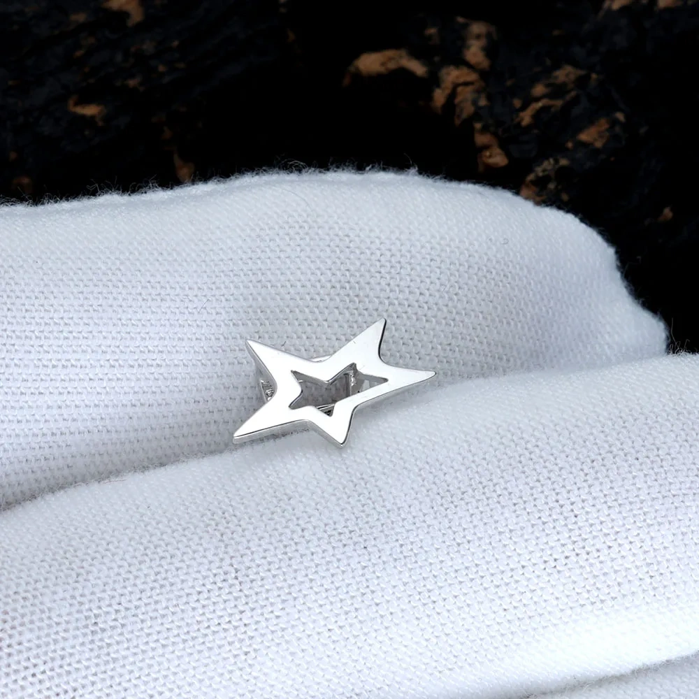 925 Sterling Silver Five Star Teeth Grillz Body Jewelry Single Mouth Hip Hop Tooth Cap Braces Hollow Out Grills