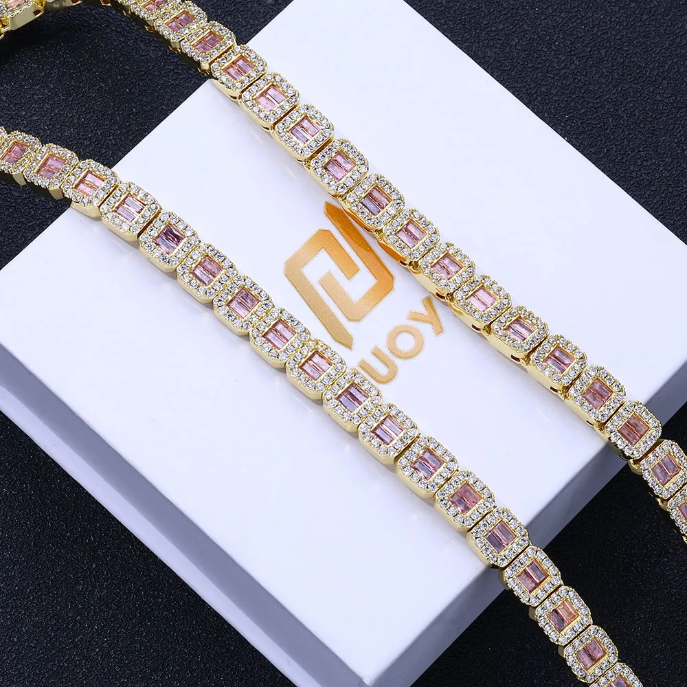 ESKEEM Hip Hop Jewelry White Gold Plated Clustered Tennis Chain for Women Micro Pave Purple Baguette CZ Diamond Tennis Necklace