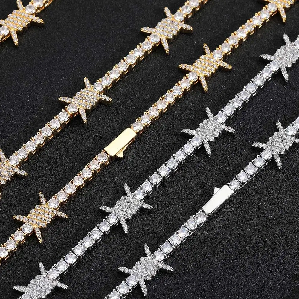 Hip Hop Spring Buckle Thorn Tennis Chain Jewelry High Quality Iced Out Zircon Tennis Chain Necklace For Girl Drop Shipping