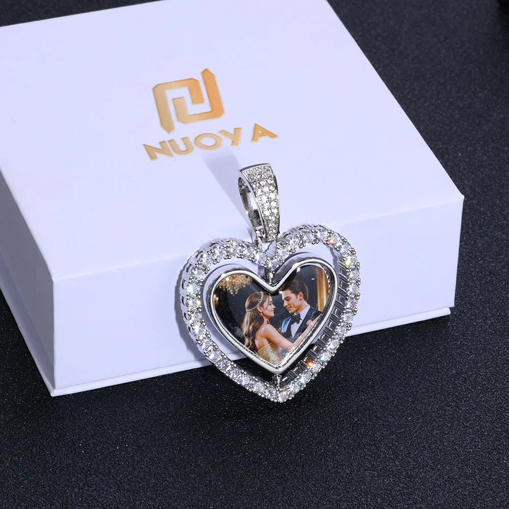 Custom Heart Picture Pendant Necklace For Women Hip Hop Jewelry Iced Out Spinning Two-Sided  Photo Pendant Drop Shipping