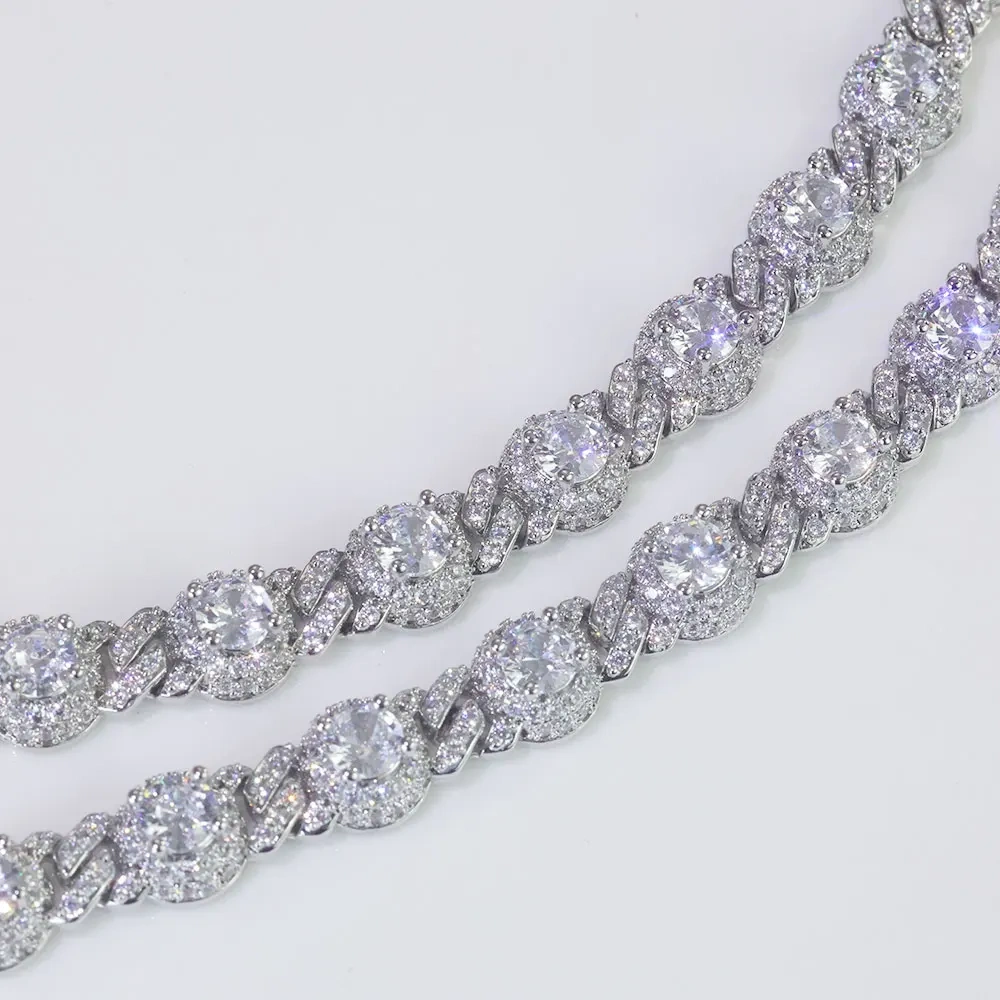 Hip Hop High End Jewelry Diamond White Gold Iced Out Bracelet 7.5mm Big Cz Round Bead 1Row Cuban Bracelet for Women Men Gift