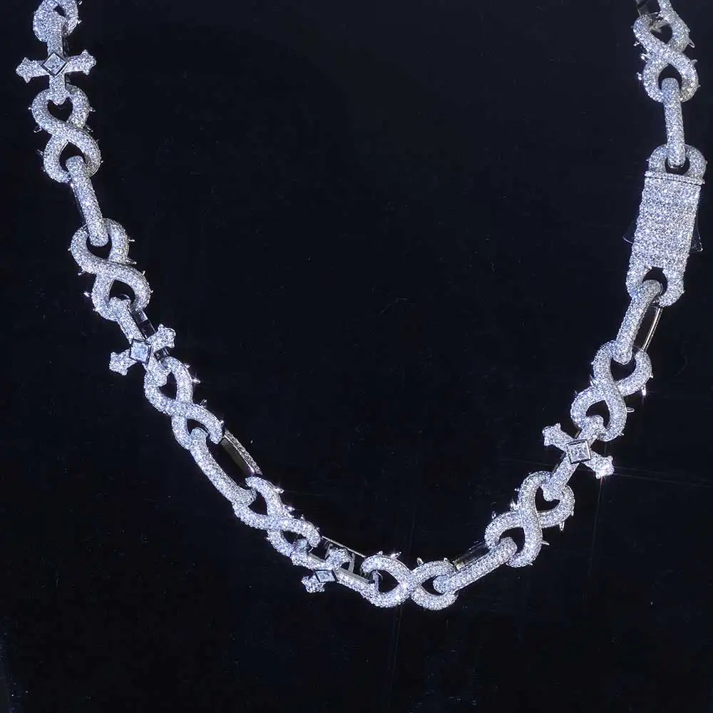 Wholesale Fine Jewelry Cross Moissanite Necklace 925 Sterling Silver Vvs Diamond Iced Out Moissanite Chain Men
