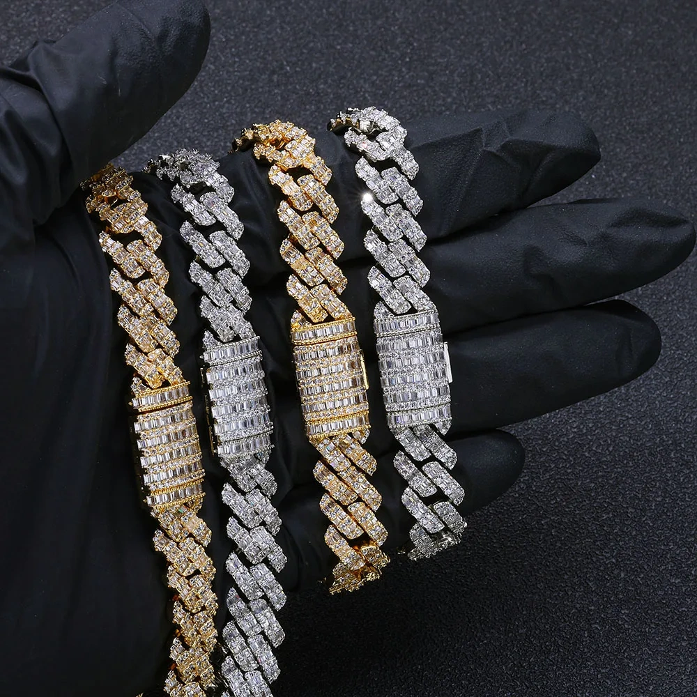 Hip Hop 10mm Width Diamond Cuban Link Necklace Gold Plated Men Prong Iced Out Cuban Link Chain Brass CZ Necklace Jewelries