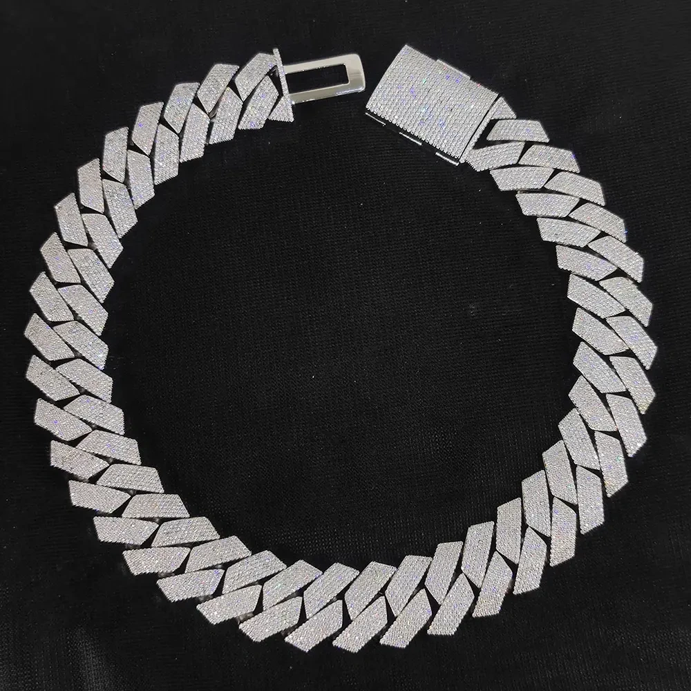 25MM Hip Hop Jewelry Iced Out 925 Sterling Silver VVS Necklace Inlaid 6 Rows Moissanite Diamond Miami Cuban Link Chain For Men