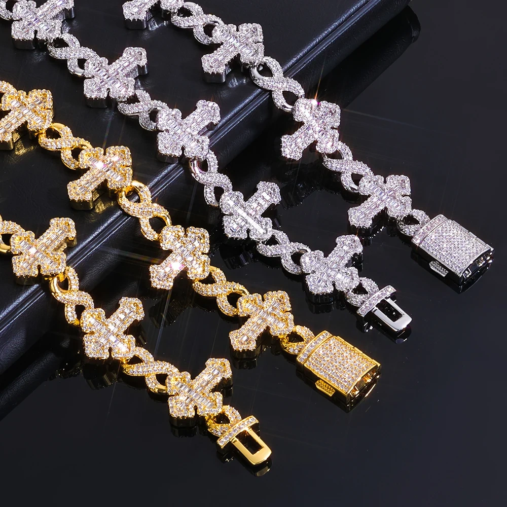 ESKEEM Shine Iced Out Infinity Cross Necklace for Men Women Prong Setting Squre Cubic Zirconia Cuban Link Chain Hip Hop Jewelry