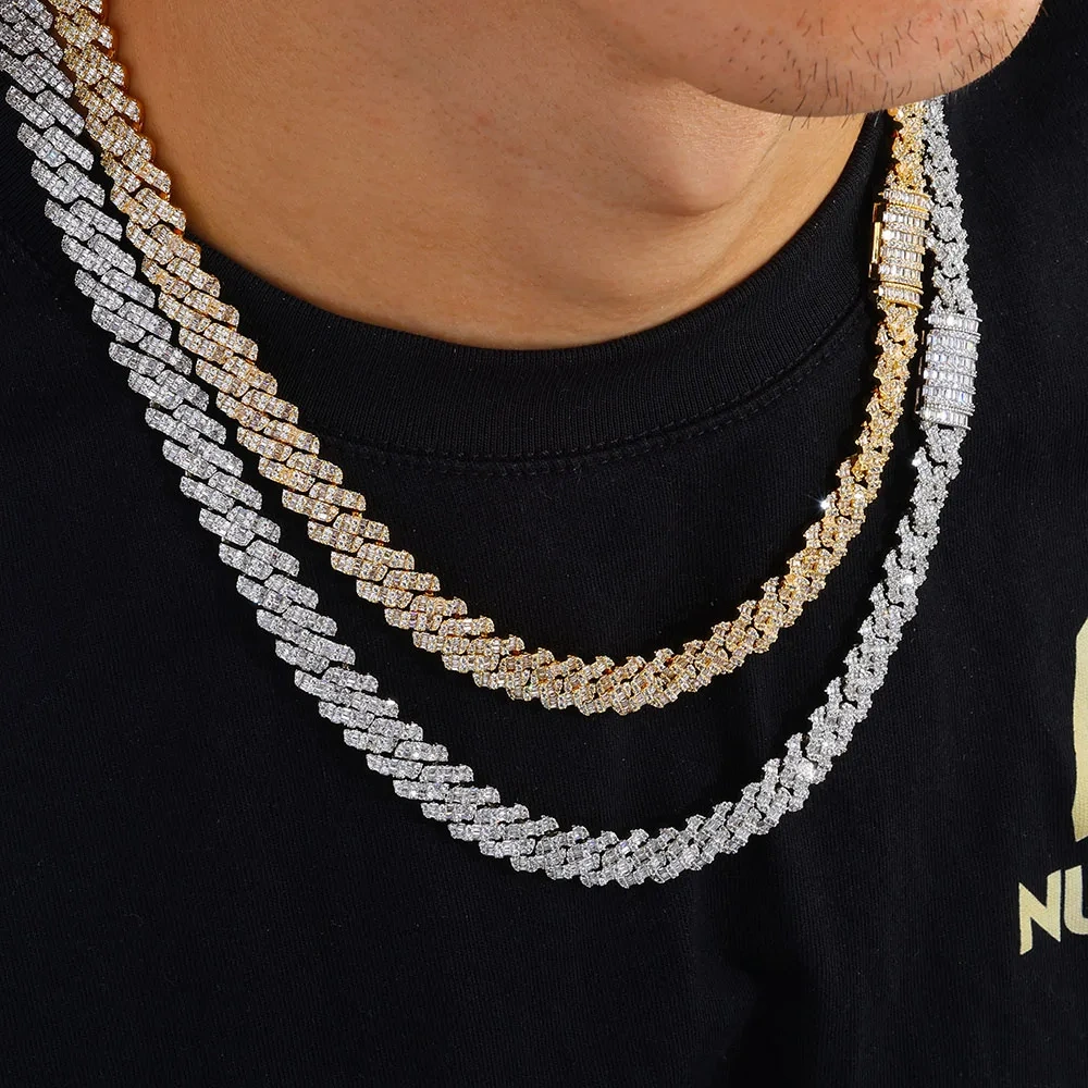 Hip Hop 10mm Width Diamond Cuban Link Necklace Gold Plated Men Prong Iced Out Cuban Link Chain Brass CZ Necklace Jewelries