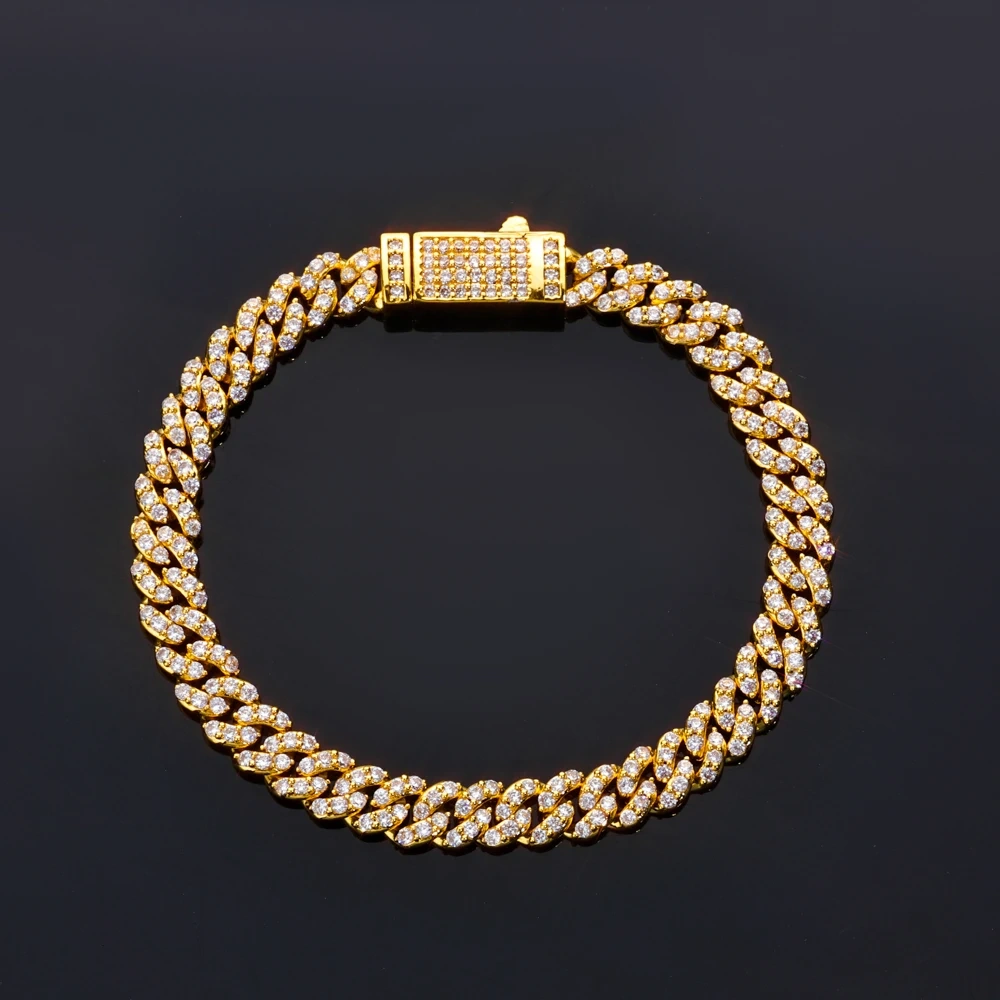 ESKEEM Women 6mm Shiny Miami Cuban Chain 18K Gold Plated Full Pave CZ Iced Out Link Necklace Hip Hop Fine Jewelry