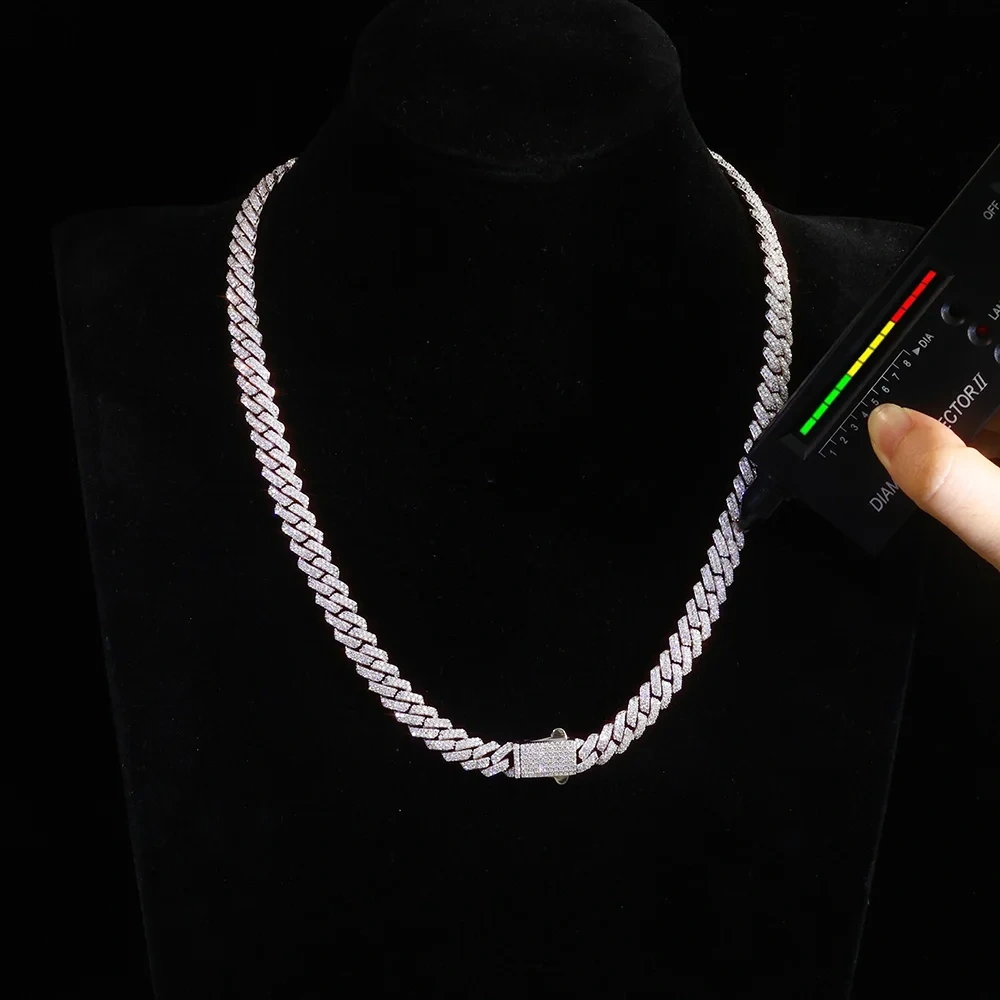 ESKEEM 8mm Moissanite Cuban Chain Shining Brightly D Color VVS 925 Silver Sterling Moissanite Cuban Necklace Hip Hop Jewelry