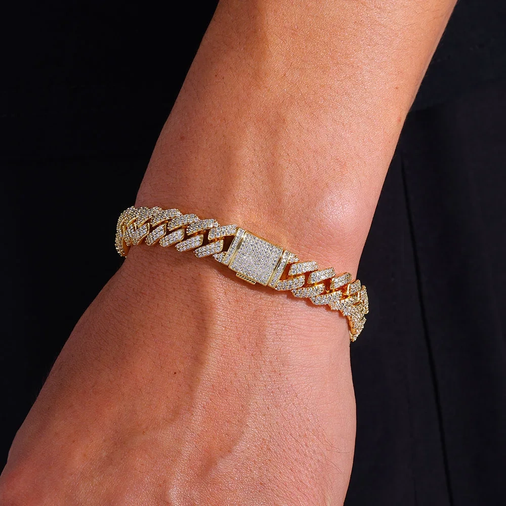 10MM Bling Ice out Cuban Bracelet Copper With Cubic Zircon Cuban Link Chain Hip Hop 2 Rows Ice Out Jewelry For Men Women