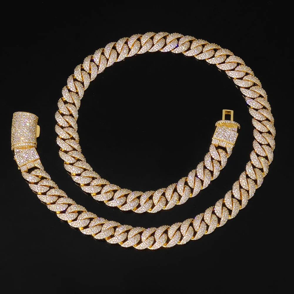 ESKEEM New Custom 14mm 3Rows Cuban Link Chain for Men Women Hip Hop Jewelry Iced Out Diamond Bubble Chain Fine Necklace Gift