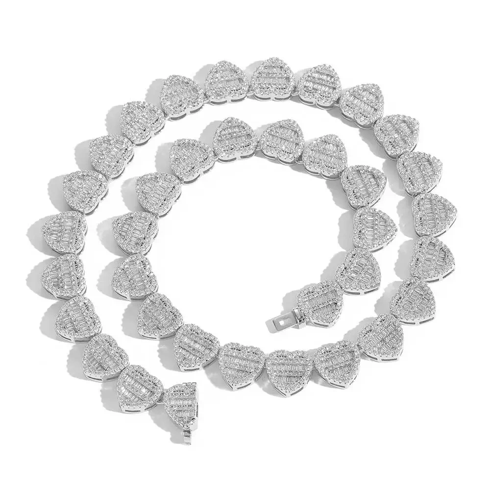 ESKEEM Hip Hop Jewelry Heart Link Chain Trendy Brass Cubic Zirconia For Women Bling Iced Out Two Tone Necklace