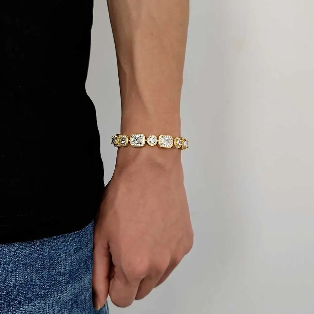 Hip Hop Jewelry Shine 10MM Iced Out Zircon Tennis Bracelet T-Square Round Bling Diamond Women Accessories Clustered Tennis Chain
