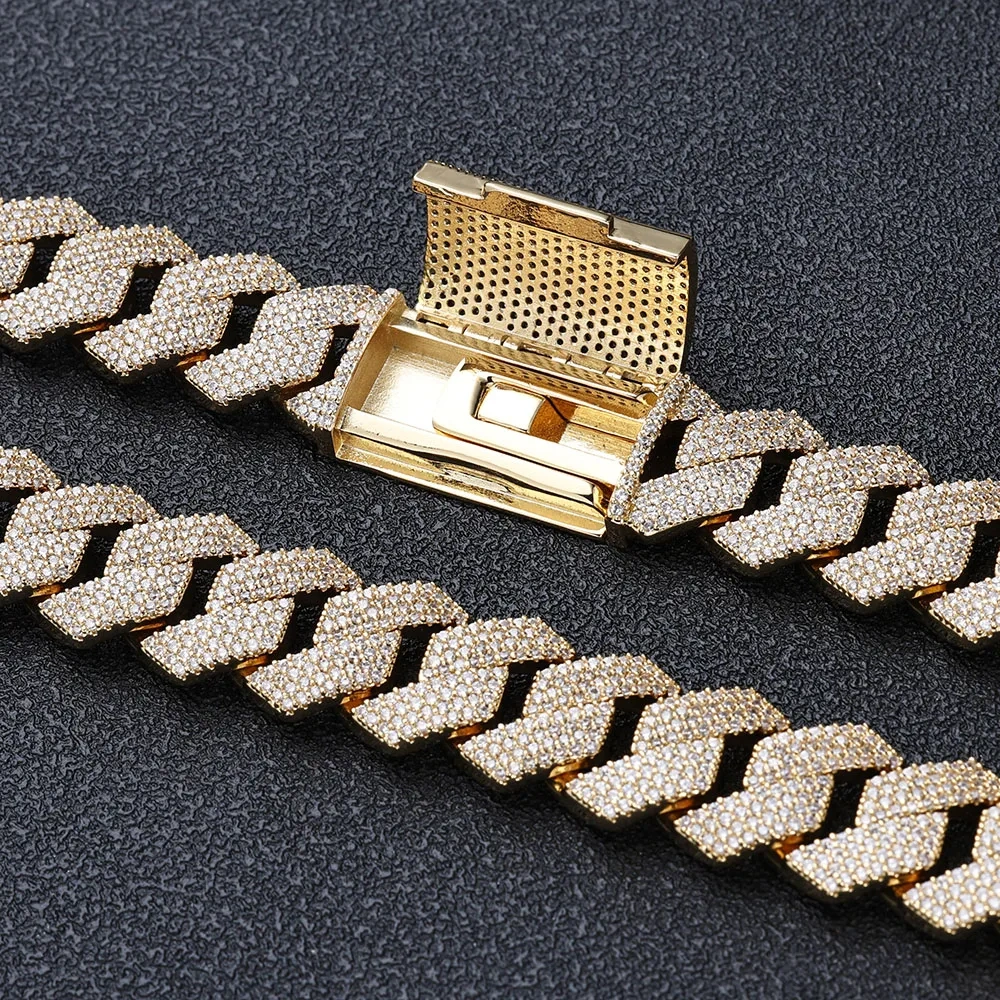 Hip Hop Jewelry Iced Out 15mm 4 Rows CZ Cuban Necklace Box Buckle Fashion Men Bling Prong Setting Diamond Miami Cuban Link Chain