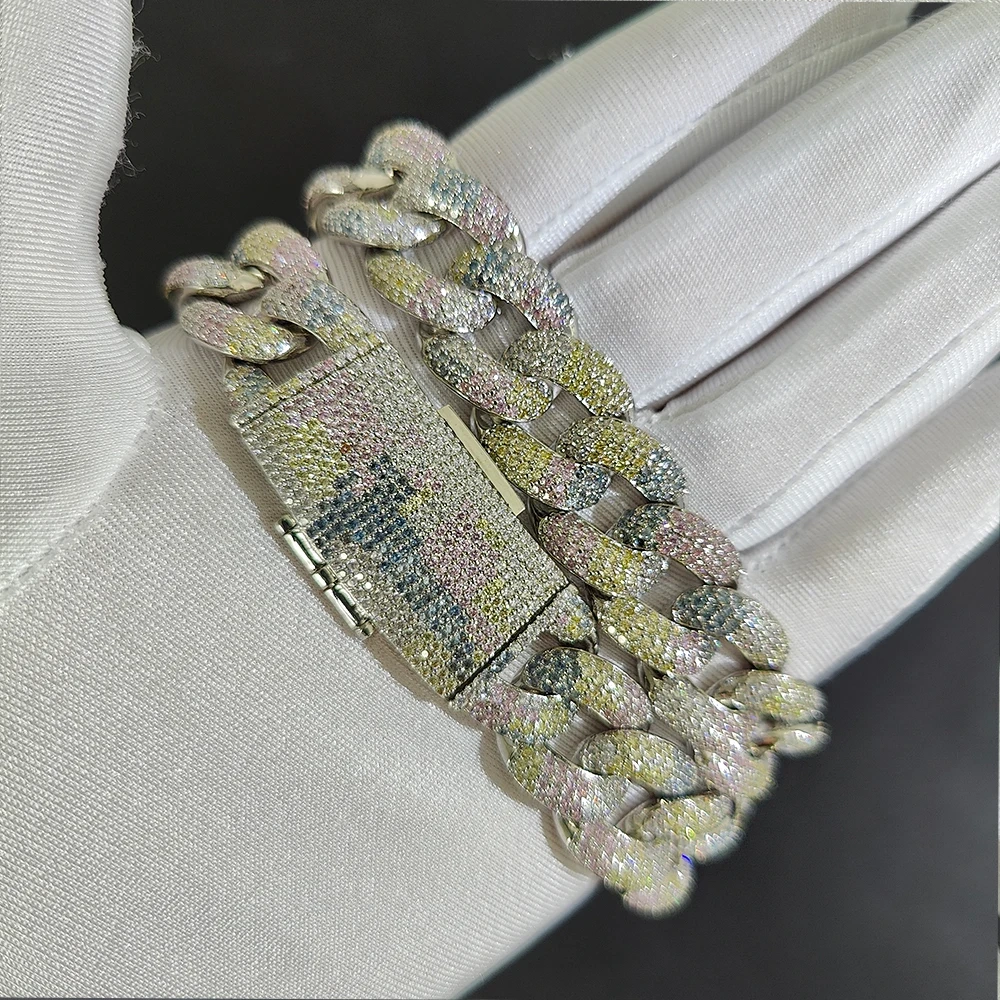 Hip Hop 18mm Iced Out Cuban Necklace Silver Plated Full Pave Bling Zircon Chain Chunky Necklace For Women