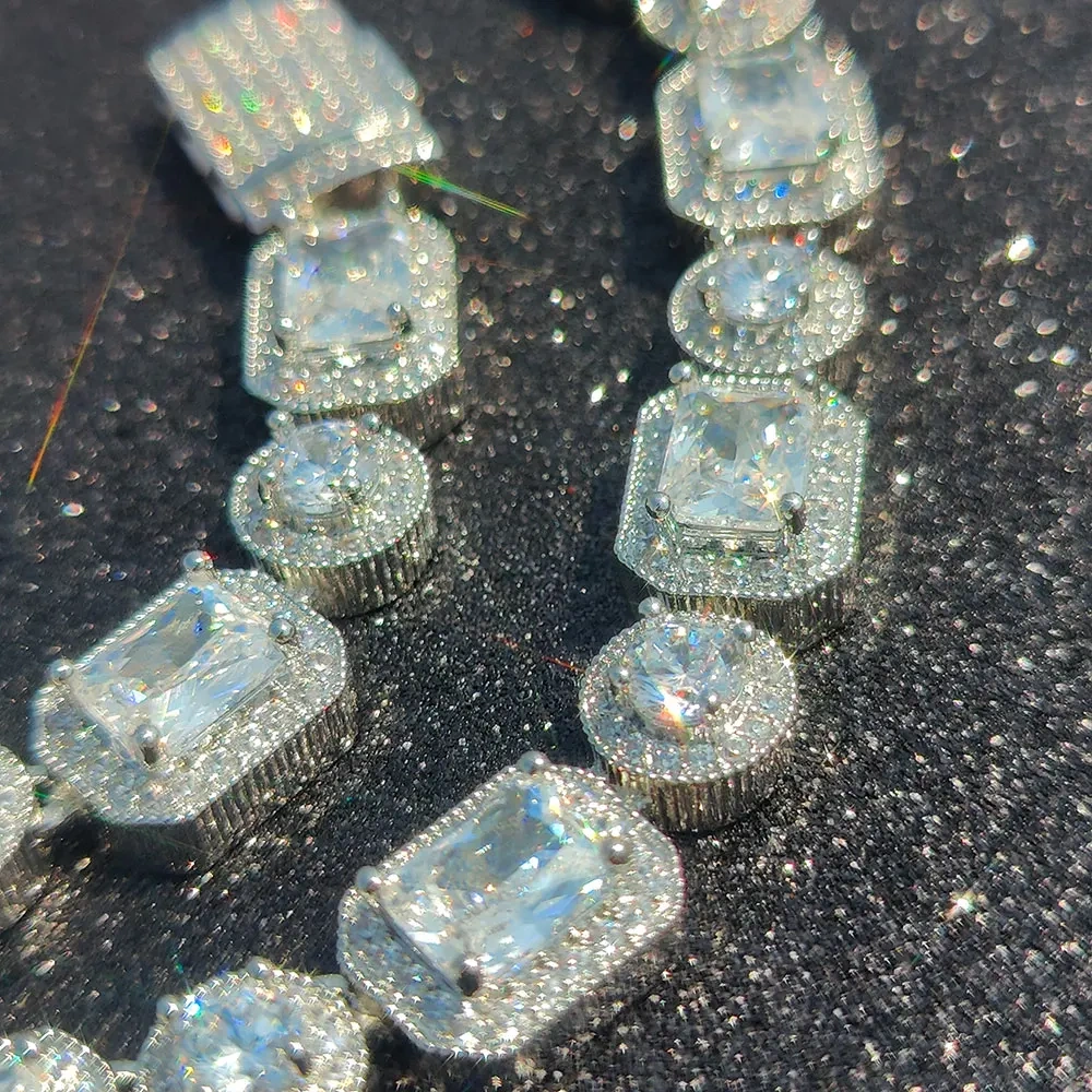 Hip Hop Jewelry Shine 10MM Iced Out Zircon Tennis Bracelet T-Square Round Bling Diamond Women Accessories Clustered Tennis Chain