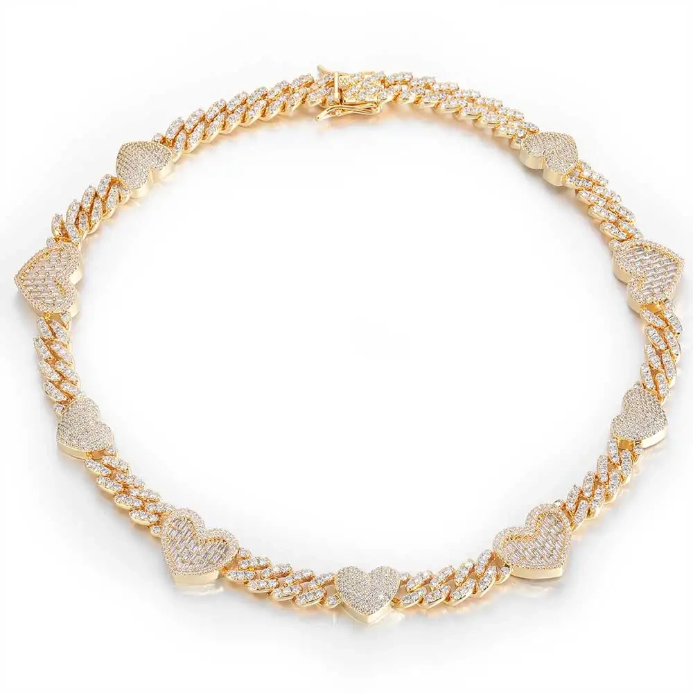 Hip Hop Iced Out Jewelry Bling Mixed inlay Zircon Heart Cuban Choker Necklace Cuban Link Necklace Women