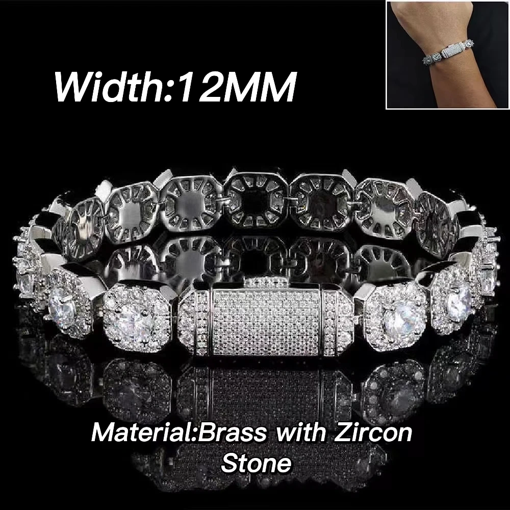 10/12mm Square Luxury Bubble Clustered Hip Hop Iced Out Tennis Bracelet Bling CZ For Men Jewelry