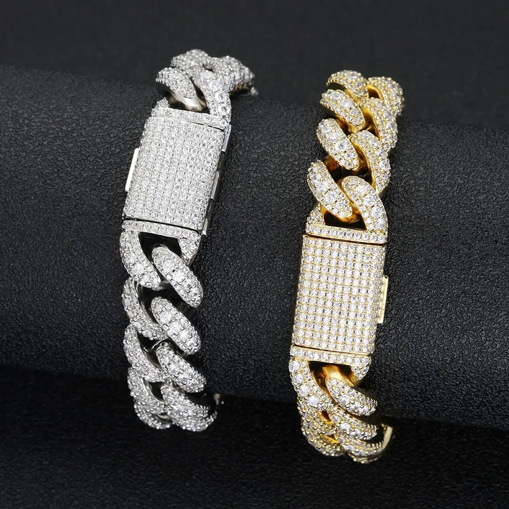 Hip Hop Jewelry 15mm Bubble Cuban Bracelet Men Bling Iced Out 3 Rows Cubic Zirconia Cuban Bracelet Charms Birthday Gift