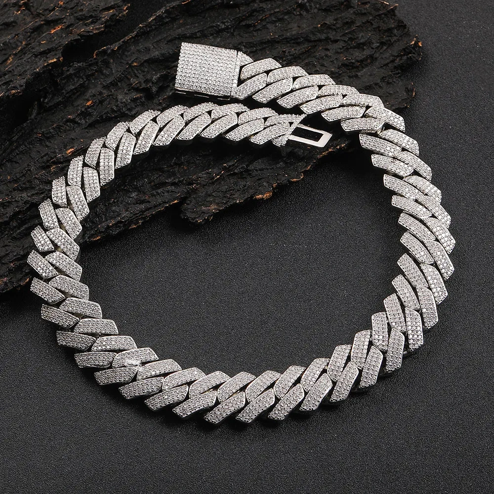20mm Hip Hop Choker Iced Out Double Rows Of Lozenges Prong Cuban Link Chain Chunky Necklace For Men
