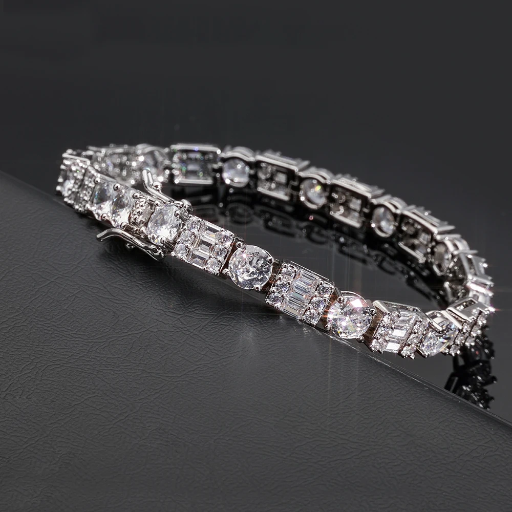ESKEEM New 6.5mm Iced Diamond Tennis Chain Silver Plated Brass Bling Circle Squre Cubic Zirconia Necklace Women Hip Hop Jewelry