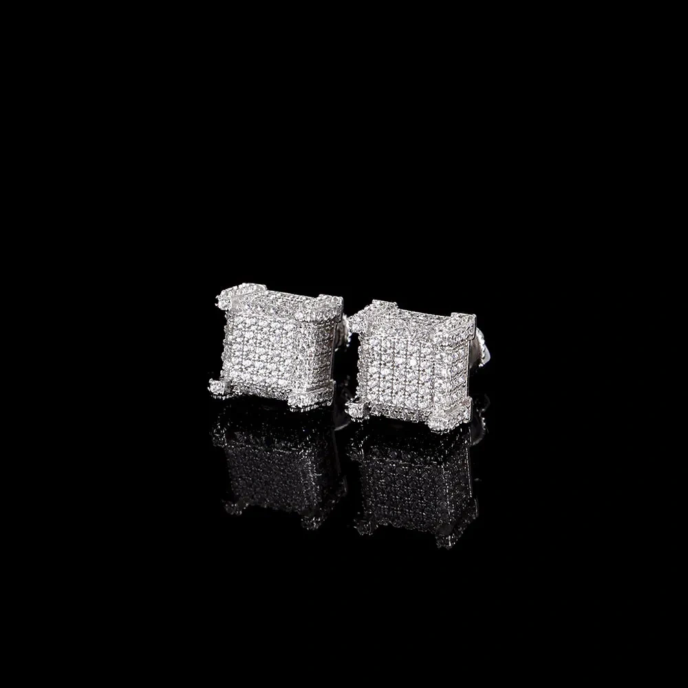 Hip Hop Rock Fashion Jewelry Gold Plated For Women Micro Pave 3A Zircon Square Screw Back Earrings