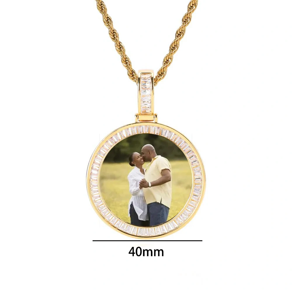 40MM Custom Photo Necklace Personalized Medallion Memory Picture Pendant T T-Shaped Zircon Hip Hop Jewelry Drop Shipping