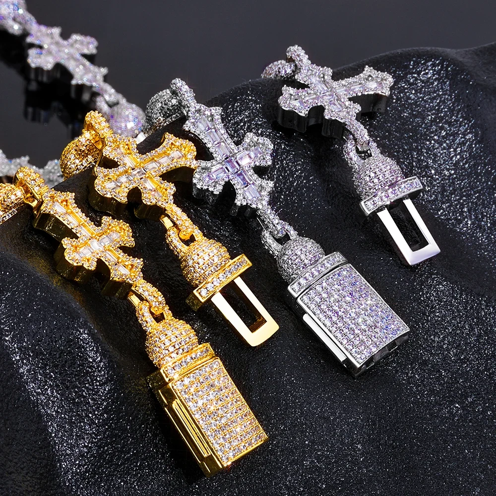 ESKEEM Custom Baguette Cubic Zirconia Iced Out Bead Cross Infinity Necklace Hip Hop Jewelry 18mm Cuban Link Chain Party Gift