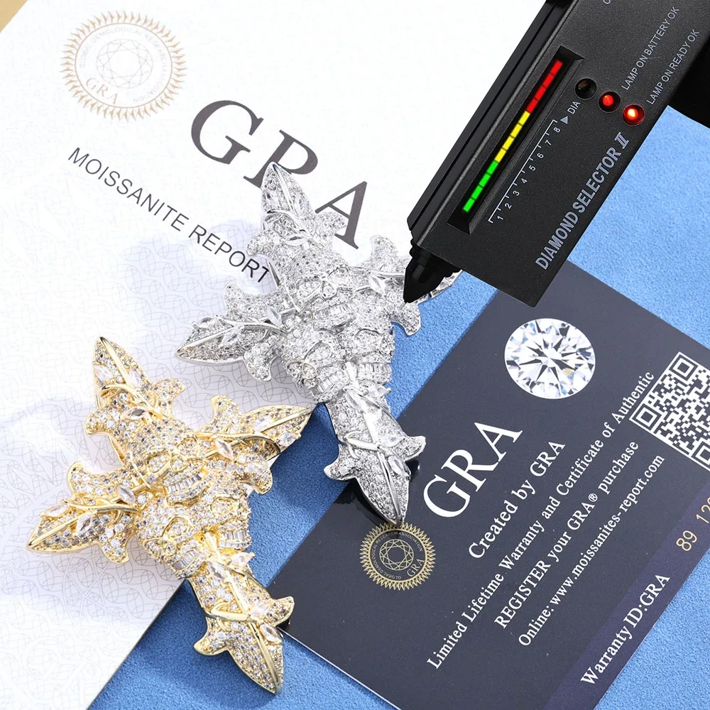 Iced Out Jewelry Hip Hop Style Solid 2.5" Tall Custom 925 Sterling Silver Cross VVS Moissanite Diamond Pendant