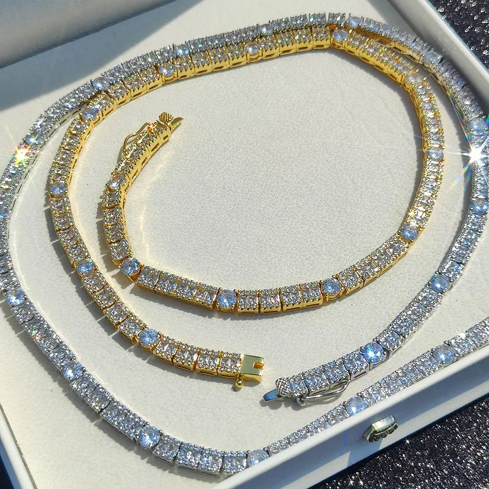 6mm Women Inlay Zircon Tennis Link Bracelet Bling Iced Out Hip Hop Square and Circle Type Tennis Chain Copper Bracelet