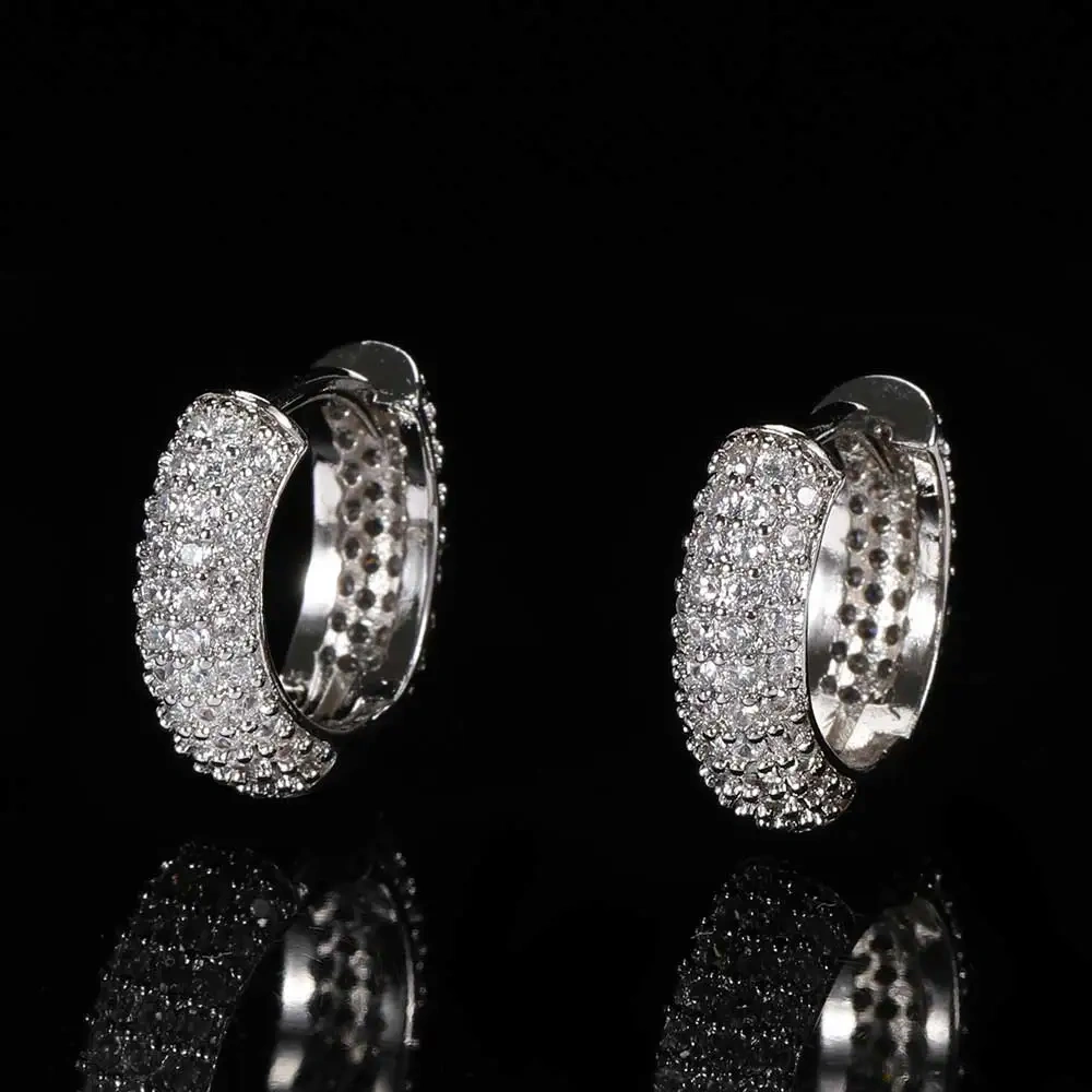 Dropshipping Luxury Hip Hop Iced Out Cubic Zirconia Cz Studs Hoop Earrings For Women Christmas Gift Jewelry