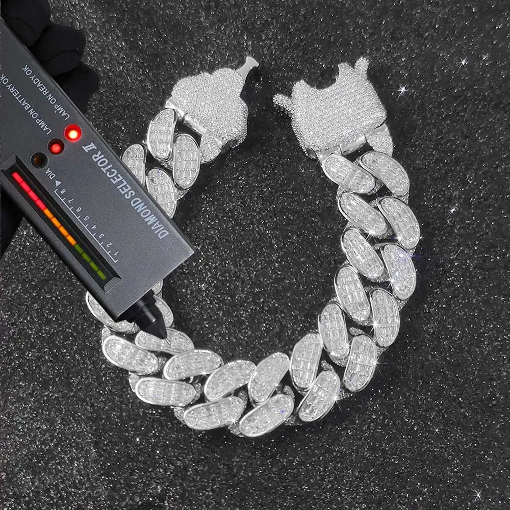 New Arrival Men Hip Hop Jewelry 18MM Special Clasp Solid Silver 925 Custom VVS Moissanite Diamond Cuban Link Necklace