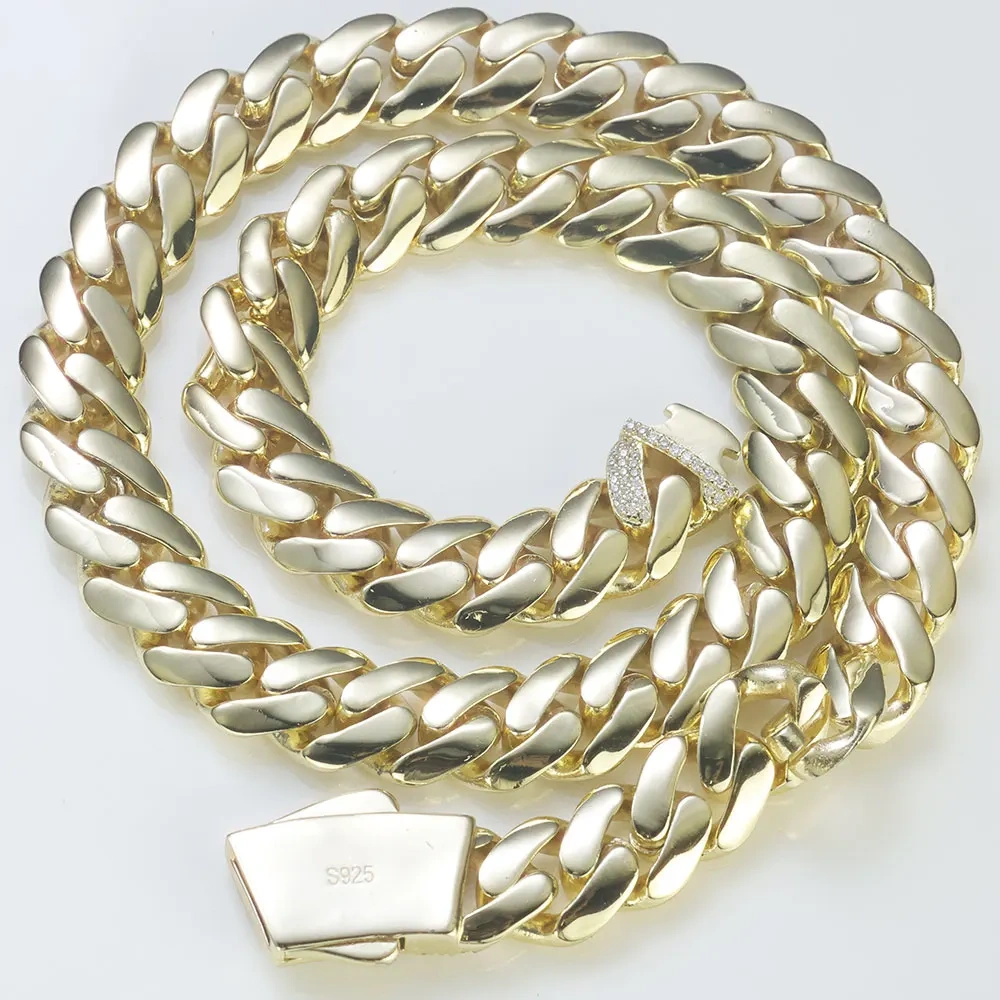 ESKEEM New 925 Silver Monaco Chain Iced Out VVS Moissanite Clasp Real 14K Gold Plated 12mm 15mm Cuban Link Necklace Jewelry