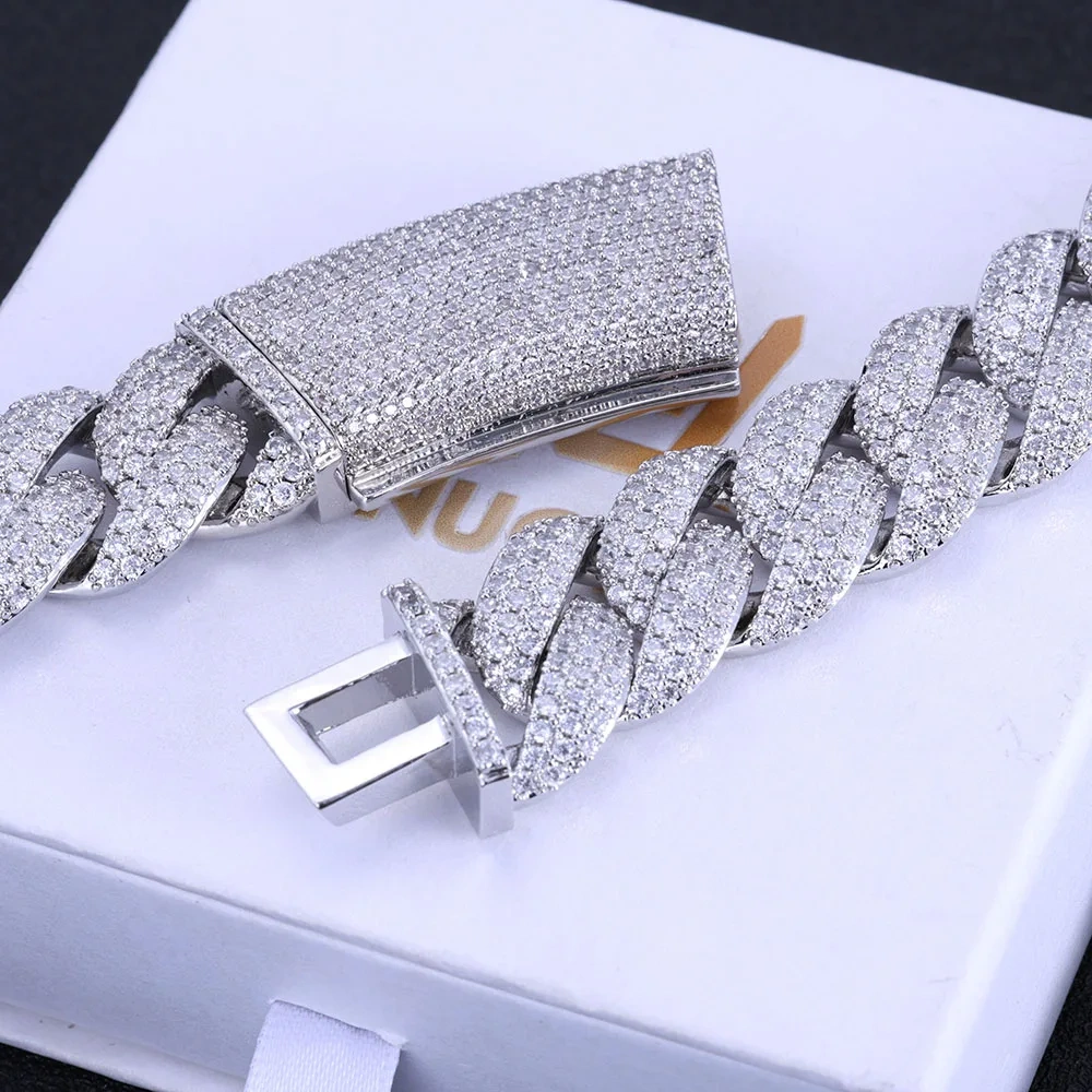 ESKEEM 18MM Iced CZ Cuban Chain Bubble 3 Rows Cubic Zirconia Cuban Link Necklace Men Gift Hip Hop Jewelry
