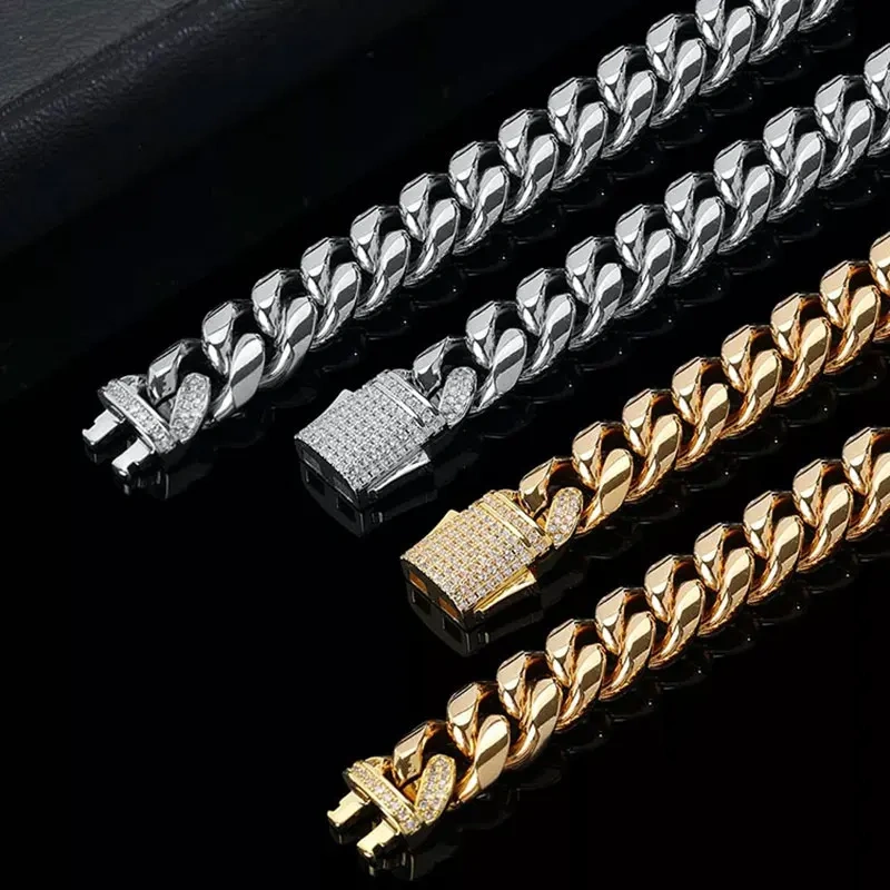 Hip Hop Stainless Steel Bracelet Bling CZ Clasp Jewelry for Men Designs Cuban Link Bracelet Free Custom Logo Drop Shipping