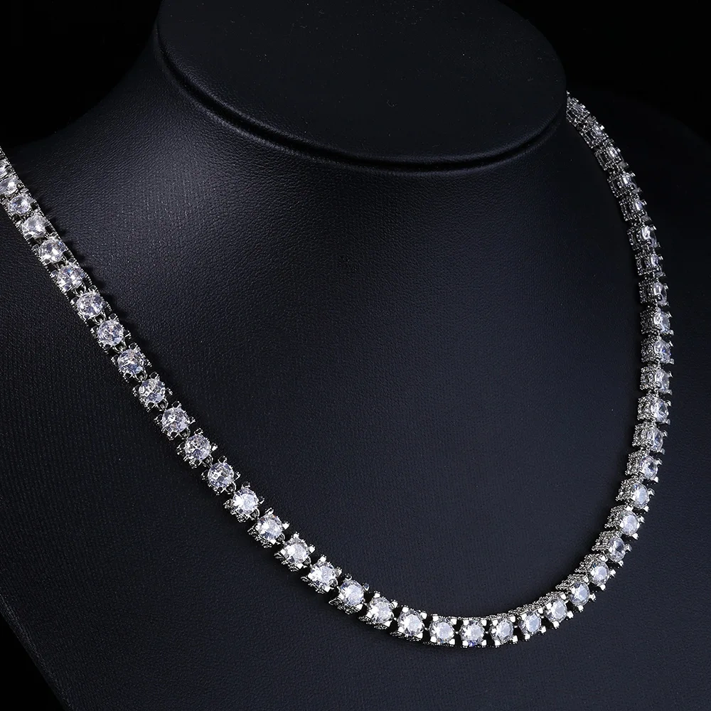 Hip Hop Jewelry Sparkly 6mm Tennis Chain Side Studded With Diamond Iced 5mm-Zircon Clasp Locker Tennis Necklace