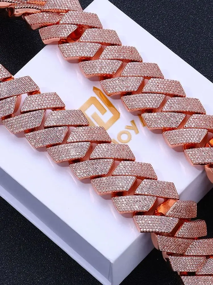 Hip Hop Jewelry Rose Golden Iced Out Necklace Big Thick Heavy 25mm 6Rows Bling Cz Stone Cuban Link Chain Necklace ﻿for Men Gift