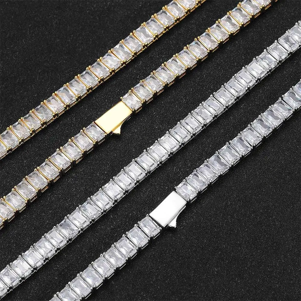 Men Jewelry 6mm VVS Moissanite Diamond Clustered Tennis Necklace White Gold Plated 925 Sterling Silver Tennis Chain Bracelet