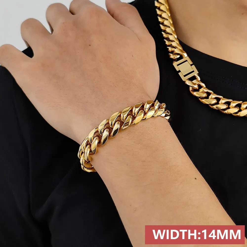 6/8/10/2/14/16MM Width Hip Hop Jewelry Miami Stainless Steel Rectangle Clasp Curb Cuban Link Bracelets For Men