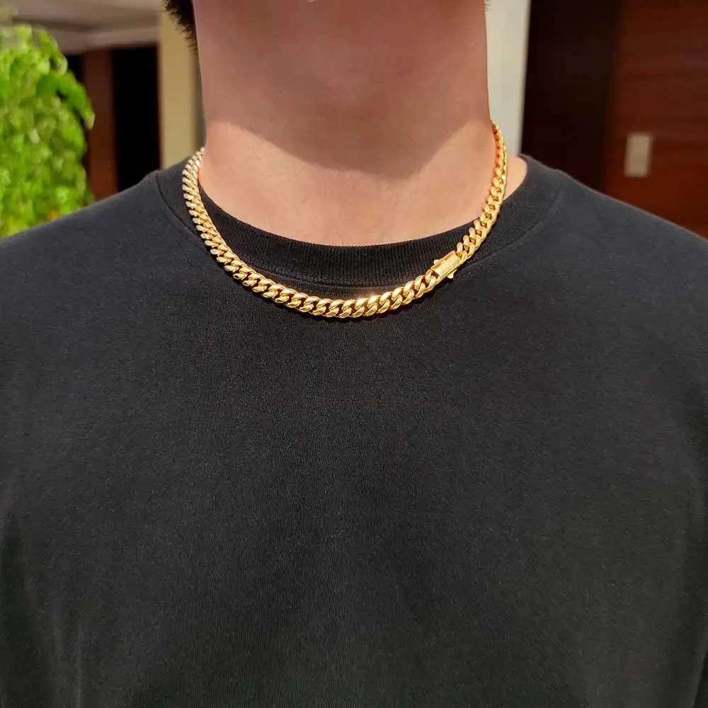 Hip Hop Stainless Steel Cuban Link Chain Necklace For Men Women Cuban Bracelet Jewelry Custom Logo On Front Back